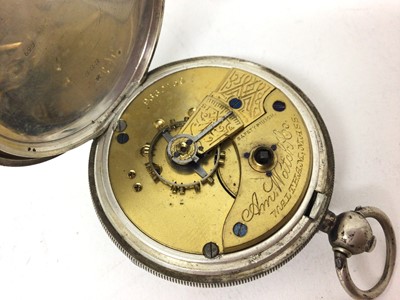 Lot 251 - Late Victorian silver open faced pocket watch by Waltham, (Birmingham 1900) together with a silver albert chain and a Victorian silver vesta case.