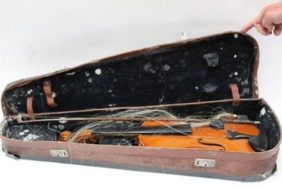 Lot 884 - Old students Violin and bow in case