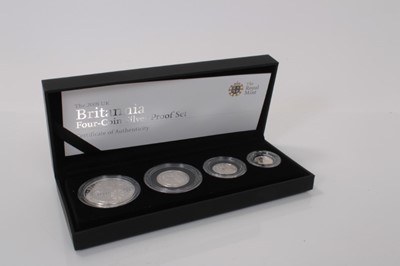 Lot 490 - G.B. - Royal Mint silver proof Britannia four coin set (cased with certificate of authenticity) (1 coin set)