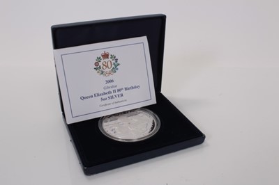 Lot 497 - Gibraltar - Westminster Queen Elizabeth II 80th birithday silver proof £10 2006 (N.B. wt 5oz) (cased with certificate of authenticity) (1 coin)