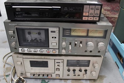 Lot 2232 - Two Sony cassette decks TC-K7B II and TC-209 SD and a Sony CD player CDP-102 with remote control