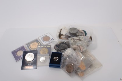 Lot 501 - World - Mixed commemorative medallions, some 19th Century industrial checks, coins and other items (qty)