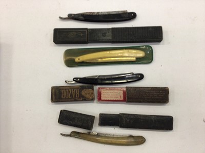 Lot 2634 - Collection of various items to include cut throat razors in cases, gramaphone needles, papier mache box and others (1 box)