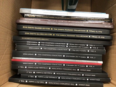 Lot 1558 - Stamp auction catalogues in two boxes inc Spink The Chartwell Collection, The Ryohei Ishikawa Collection, United States Stamps & Covers 1847-1869, Greece Postal Rates on Overseas Mail 1861-1878 and...