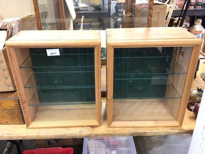 Lot 2677 - Two small pine framed display cabinets with glazed shelves, 28 x 34 x 14cm