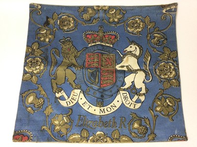 Lot 111 - Decorative 1950s H.M.Queen Elizabeth II Coronation commemorative printed silk banner
