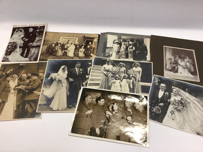 Lot 1516 - Collection of wedding photographs, mainly mounted, from simple to extravagant society wedding. From 1900 - 1960, plus unused album pages and album.