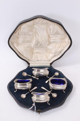 Lot 393 - Set of four Mappin & Webb silver salts in fitted case
