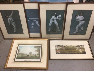 Lot 353 - Six assorted cricketing prints, all in glazed frames