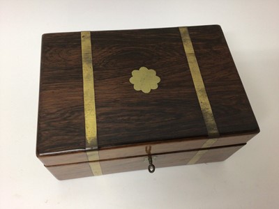 Lot 170 - 19th century brass bound rosewood writing box with fitted interior