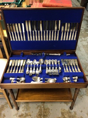 Lot 2706 - Plated canteen of Queens pattern cutlery on stand