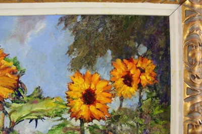 Lot 1016 - Norman Coker, contemporary, oil on board - Sunflowers, signed and dated '12, 50cm x 44cm, in gilt frame