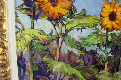 Lot 1016 - Norman Coker, contemporary, oil on board - Sunflowers, signed and dated '12, 50cm x 44cm, in gilt frame