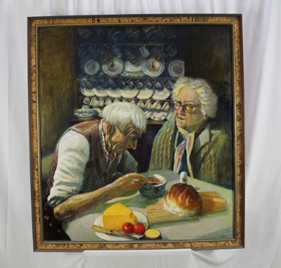Lot 201 - Norman Coker, contemporary, oil on canvas - Ben and Annie, signed, inscribed verso, 100cm x 90cm, framed