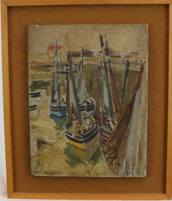 Lot 1144 - Attributed to Duvall Sutherland McColl (1859-1949) oil on board - harbour 
scene, unsigned.