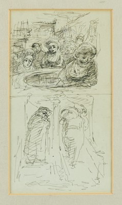 Lot 1182 - *Edward Ardizonne (1900-1979) pen sketch - figural scene, 12cm x 21cm in glazed frame