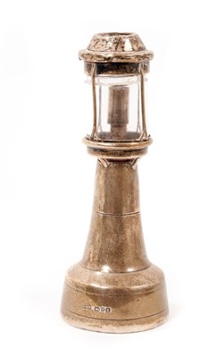 Lot 734 - Edwardian silver novelty cigar lighter, in the form of a lighthouse