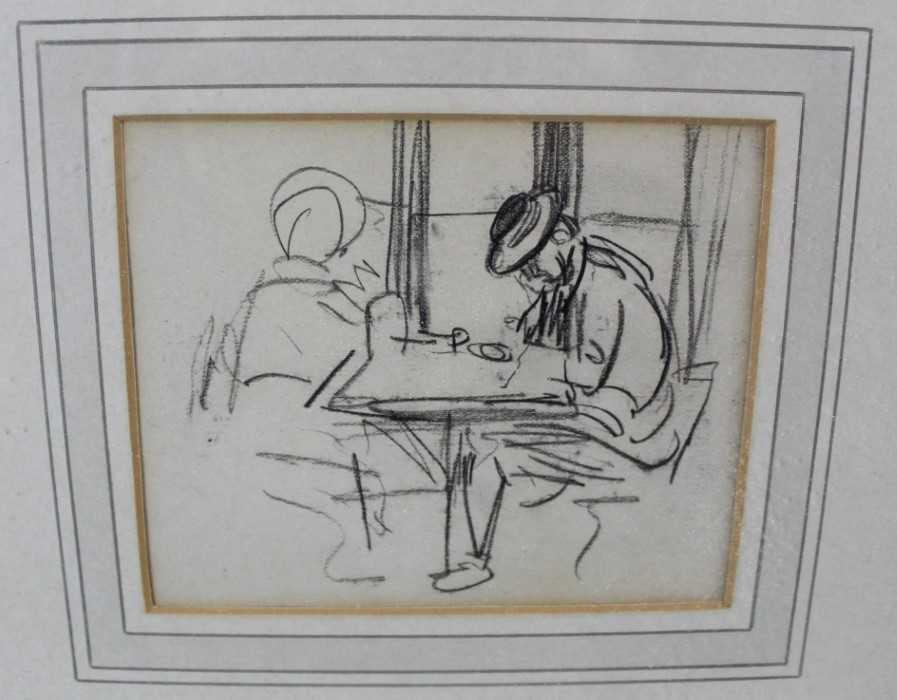 Lot 1152 - Philip Wilson Steer(1860-1942) pencil sketch of two figures sat at a table, unsigned, in glazed frame