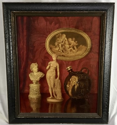 Lot 80 - English School, early 20th century oil on canvas - Still life with 
classical statues, signed MAW, 36cm x 44cm in wooden frame