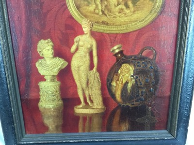 Lot 80 - English School, early 20th century oil on canvas - Still life with 
classical statues, signed MAW, 36cm x 44cm in wooden frame