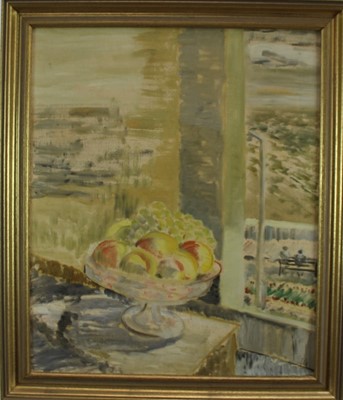Lot 281 - M. Inez Shepherd after Winifred Nicholson oil on canvas - ‘Summer Fruits’, 50cm x 60cm, monogrammed and signed verso, framed