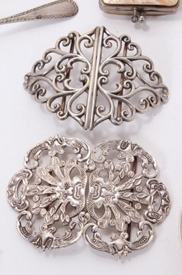 Lot 375 - Edwardian silver nurses buckle, (Birmingham 1907), together with another white metal buckle and collection of various silver and white metal flatware