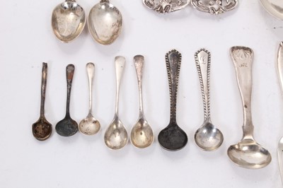 Lot 375 - Edwardian silver nurses buckle, (Birmingham 1907), together with another white metal buckle and collection of various silver and white metal flatware