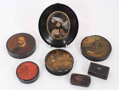 Lot 768 - Group of 19th century papier mâché boxes and a portrait miniature