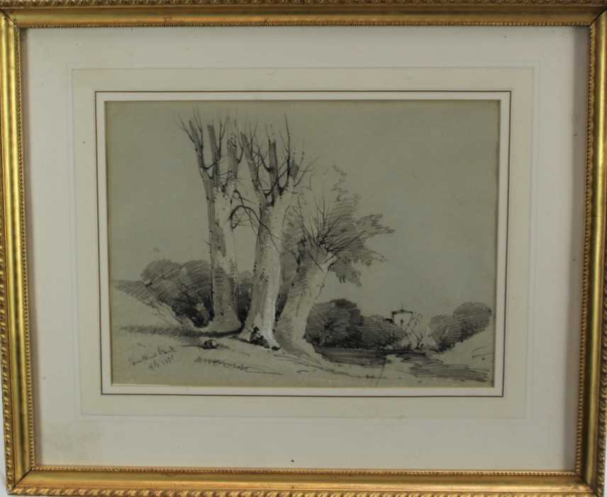 Lot 1008 - Henry Bright (1810-1873) black chalk and pastel, Shrubland Park, initialled and dated 1833, 28cm x 38cm, in glazed gilt frame