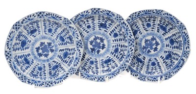 Lot 350 - Three Chinese Kangxi blue and white saucer dishes