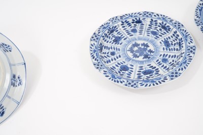 Lot 38 - Three Chinese Kangxi blue and white saucer dishes