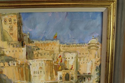 Lot 965 - *Tessa Spencer Pryse (b.1940) oil on canvas - 'Fort at Jaisalmer, India', signed, titled verso, 30cm x 40cm, framed