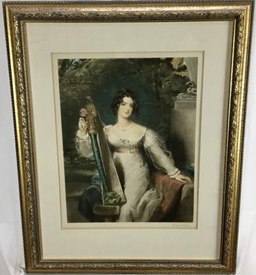 Lot 370 - Richard Smythe (1863-1934) signed mezzotint - portrait of a lady with a harp, published 1913 by Agnew, in glazed frame