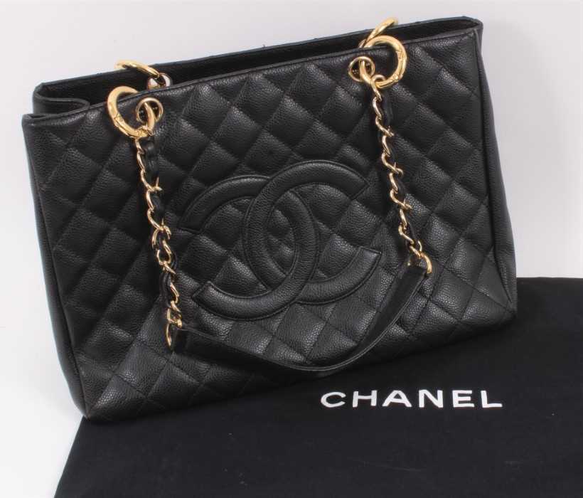 Lot 2050 - Chanel black caviar quilted leather large shopping tote handbag.