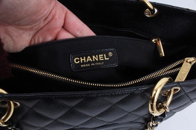 Lot 2050 - Chanel black caviar quilted leather large shopping tote handbag.