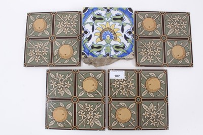Lot 102 - Four Victorian Minton Arts & Crafts tiles - in the manner of 
Christopher Dresser.