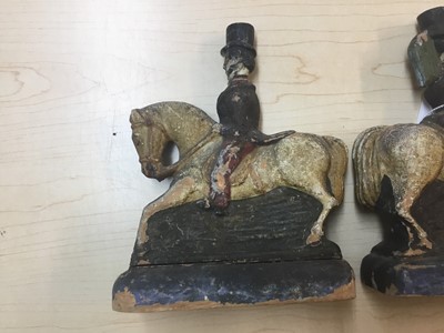 Lot 24 - Pair of folk art carved wood Victoria and Albert on horseback, c.1850, with original paint