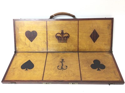 Lot 823 - Rare early Victorian sailor's inlaid wood Crown and Anchor folding board game, c. 1840.