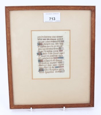 Lot 713 - Mediaeval illuminated manuscript leaf