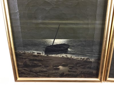 Lot 84 - Early 20th century pair of oils on canvas Boat on the shore, 
indistinctly signed.