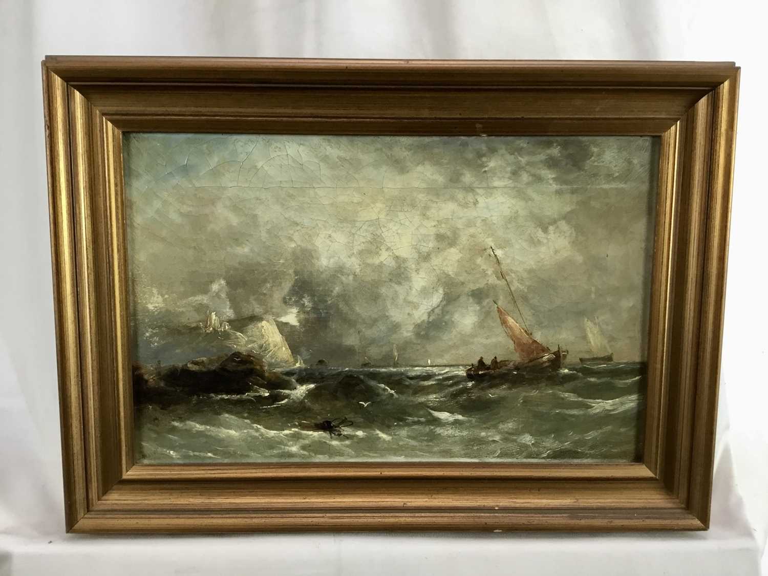 Lot 85 - W H Williamson oil on canvas - Marine scene, 34cm x 22cm, framed