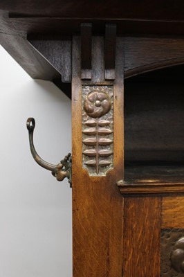 Lot 1301 - Fine Arts and Crafts oak hall wardrobe