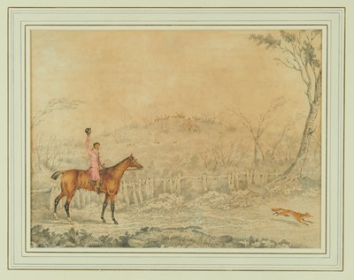 Lot 1121 - Attributed to Henry Alken (1810-1894), set of four watercolours - A Hunting Day, 25cm x 33cm, in glazed gilt frames