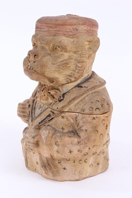 Lot 169 - 19th century novelty terracotta tobacco jar in the form of a dog wearing a smoking jacket and cap