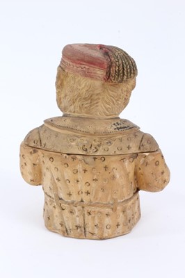 Lot 21 - 19th century novelty terracotta tobacco jar in the form of a dog wearing a smoking jacket and cap