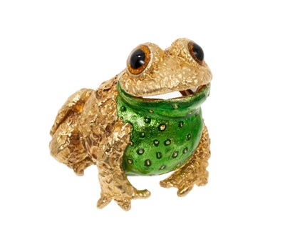 Lot 820 - 18ct gold and enamel frog brooch