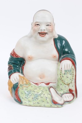 Lot 168 - 20th century Chinese porcelain figure of Buddha seated with polychrome decoration, impressed seal marks to base