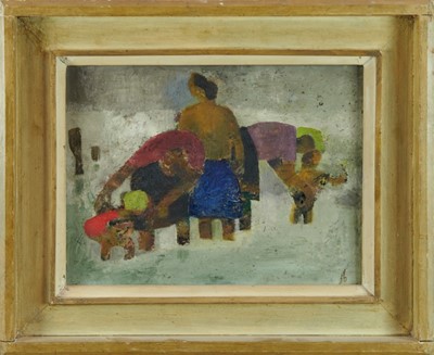 Lot 1135 - Marjorie Hawke (1894-1979)  oil on board- Paddlers, signed with initials, framed