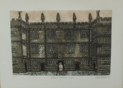 Lot 1020 - *Valerie Thornton (1931-1991) signed limited edition etching and aquatint - Bodleian Quadrangle, Oxford, 13/75, 34cm x 45cm, in glazed frame