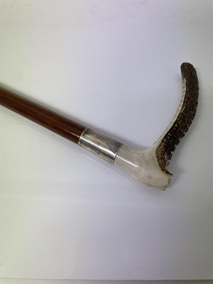 Lot 1107 - Early 20th century silver mounted riding crop with antler handle